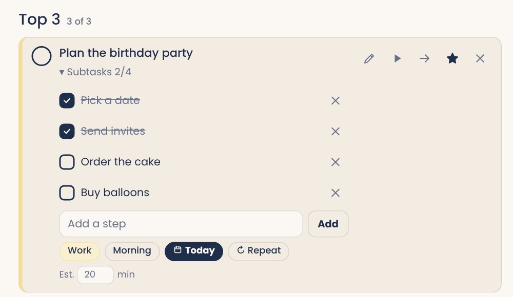 Screenshot of a task with subtasks being ticked off