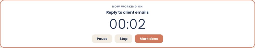 Screenshot of the Now working on timer panel